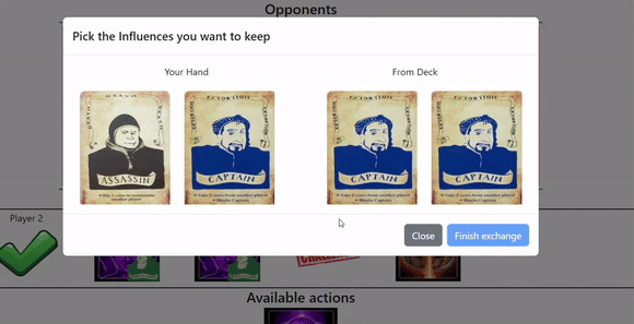 Gif animé qui montre comment les cartes sélectionnées zooment pendant la boîte de dialogue d'ÉCHANGE.