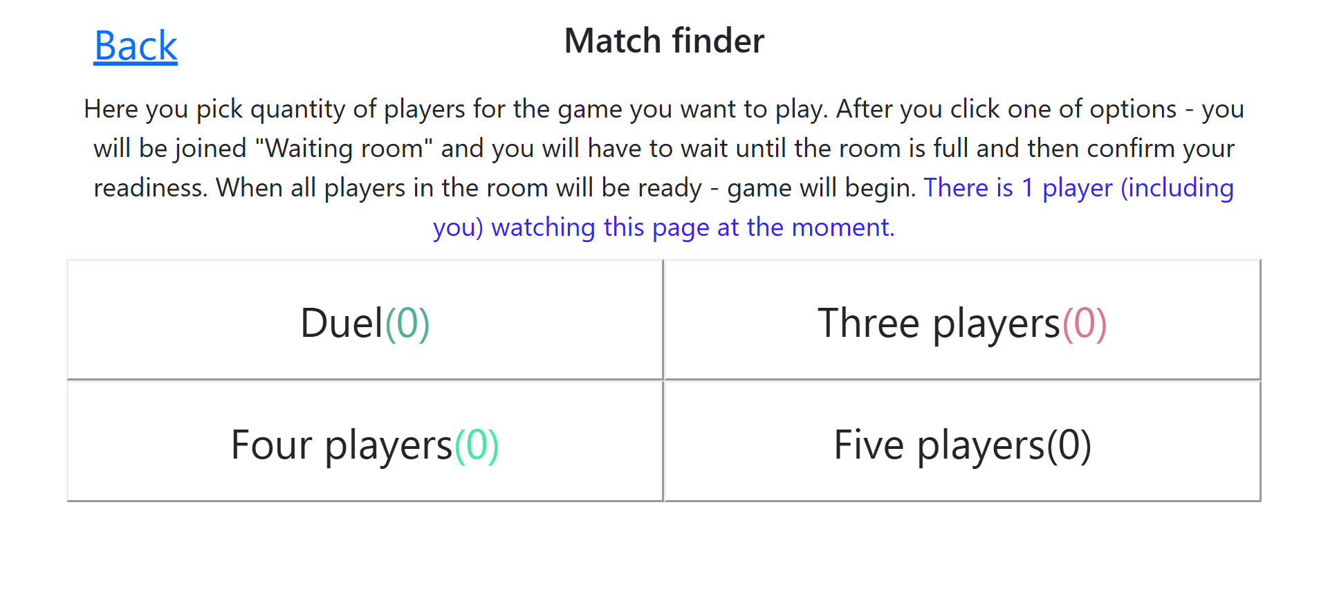 Capture d'écran de la page du chercheur de matchs.